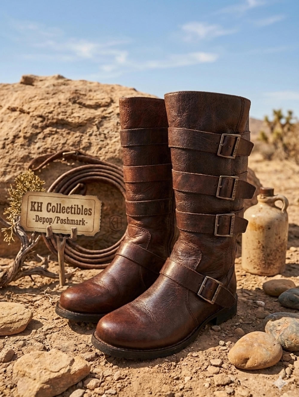 Vintage Durango City Savannah Brown Leather 4-Strap Engineer Moto Boots 7.5 2012